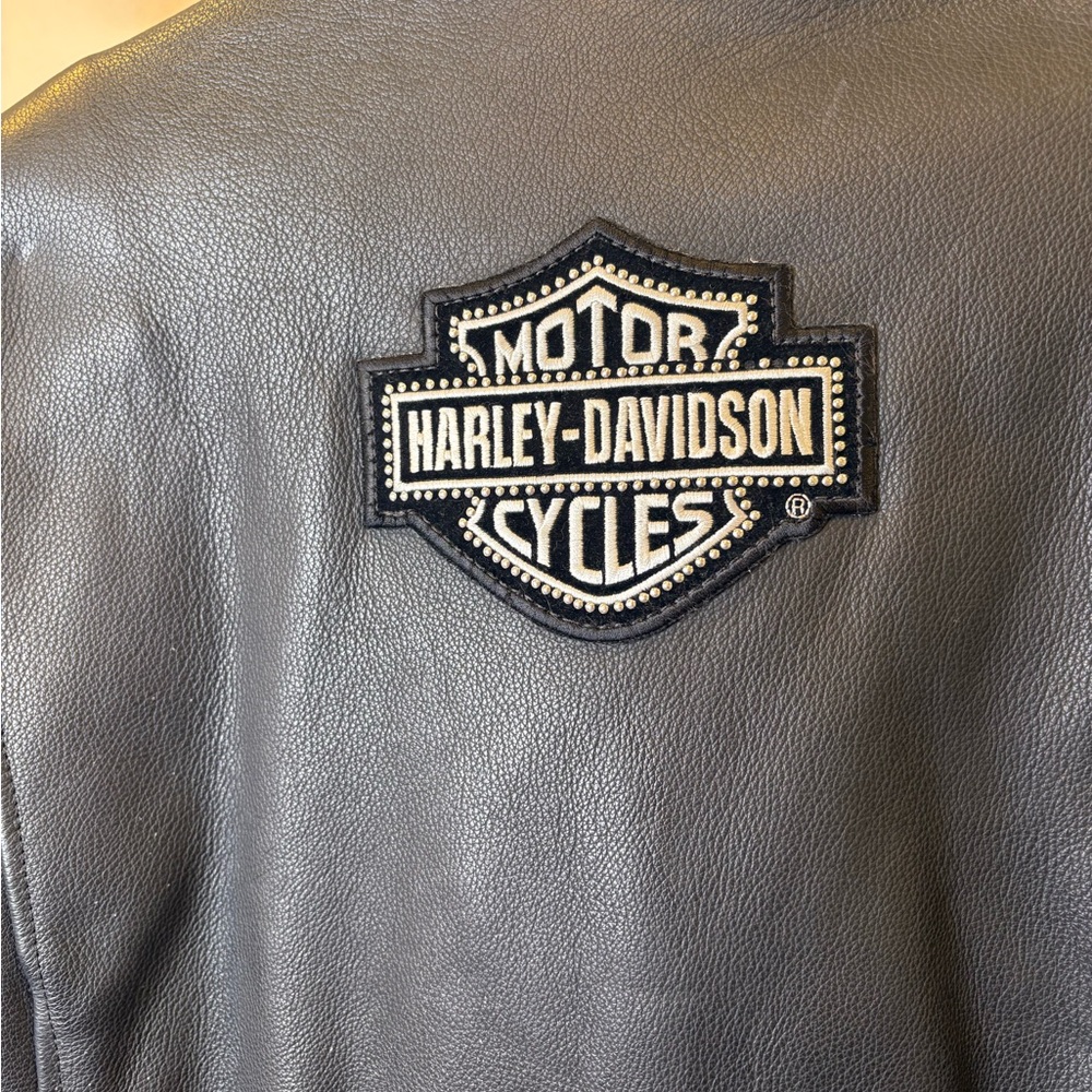 Harley-Davidson Black Leather Jacket with Flag Patch - Picture 5 of 7